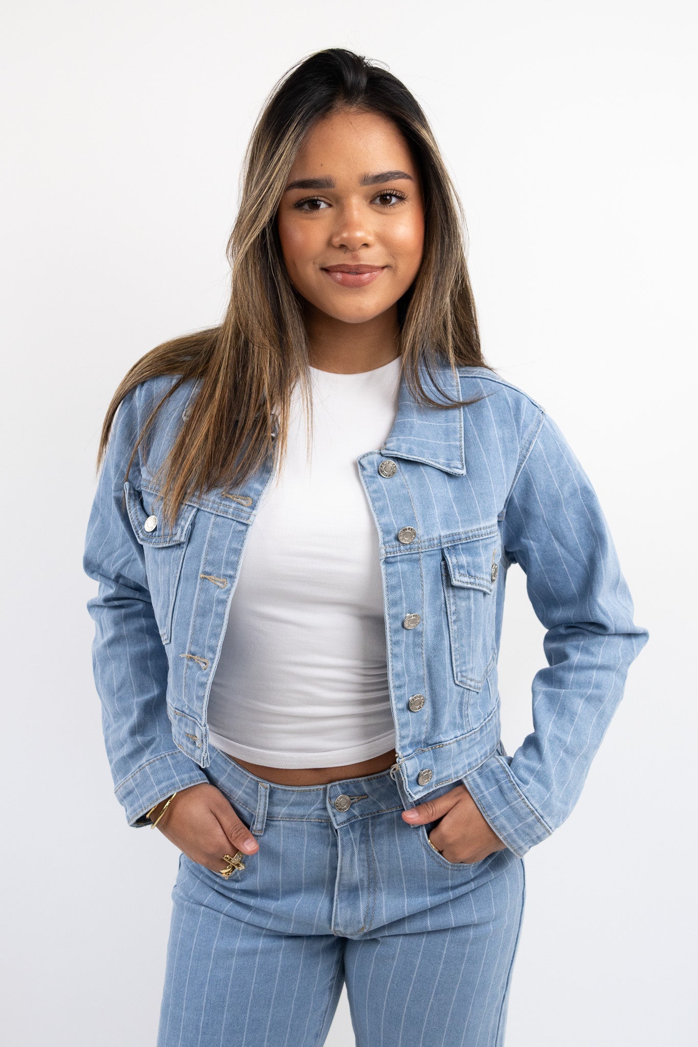 Jade Striped Denim Jacke